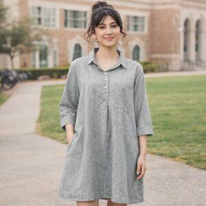 NWOT Gray Chambray Trapeze Shirt Dress (XL) 3/4 Sleeves A-Line Tunic